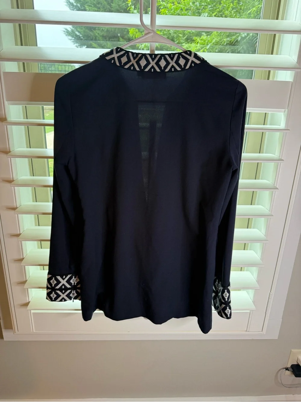 Tory Burch Navy Embroidered V-Neck Blouse